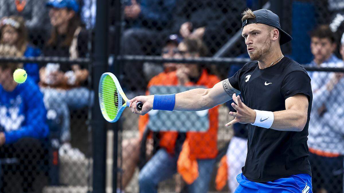 Kentucky’s Millen Hurrion is shown during the NCAA Men’s Tennis Tournament championship against Virginia on Sunday afternoon at the Khan Outdoor Tennis Complex in Champaign, Illinois. Virginia won the match 4-0.