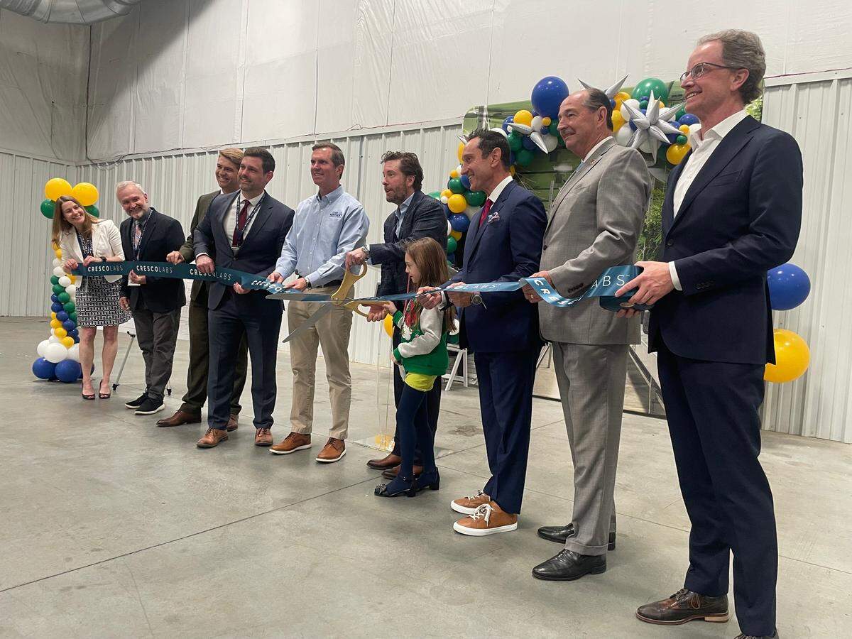 Governor Andy Beshear cuts a ribbon on what will become the state’s largest medical cannabis cultivation site.