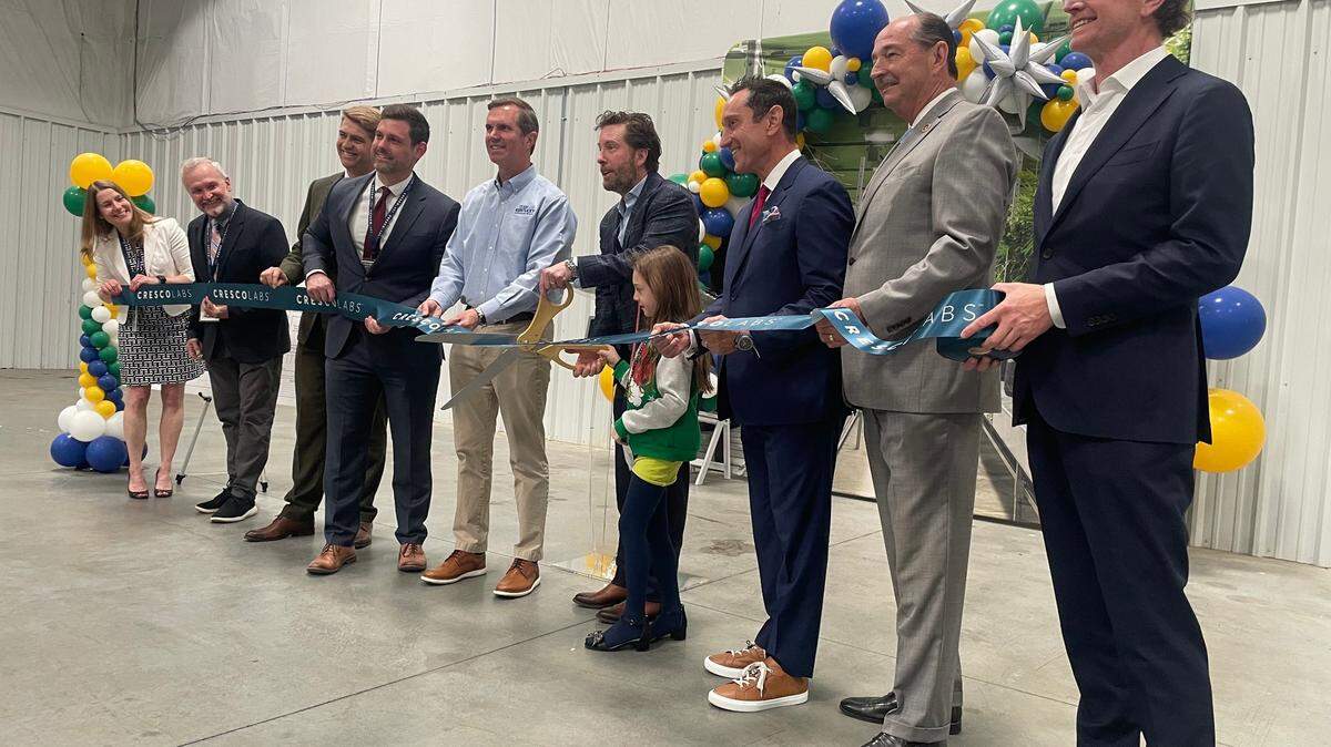 Governor Andy Beshear cuts a ribbon on what will become the state’s largest medical cannabis cultivation site.