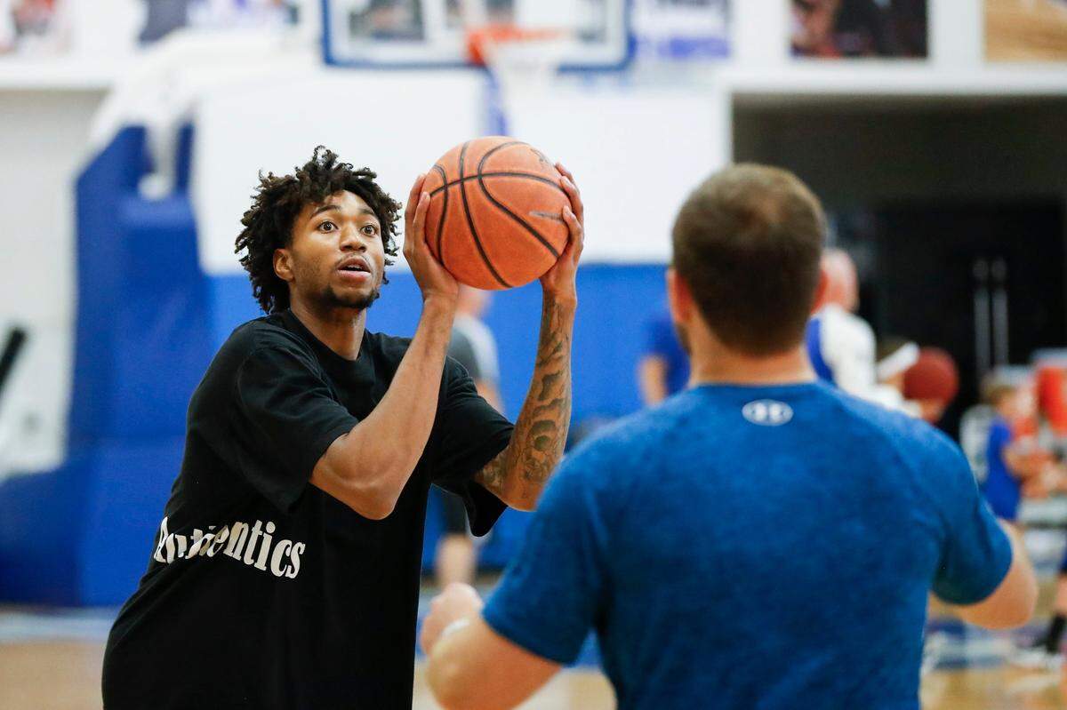 Incoming Kentucky freshman Jordan Burks takes part in the program’s Father-Son Camp at the Joe Craft Center on June 16.