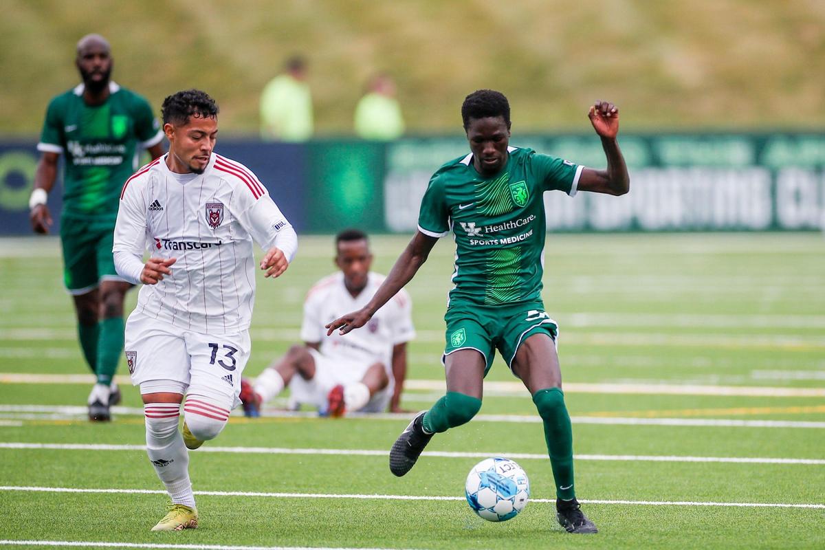 Midfielder Ates Diouf (32) leads Lexington Sporting Club with 12 goals this season.