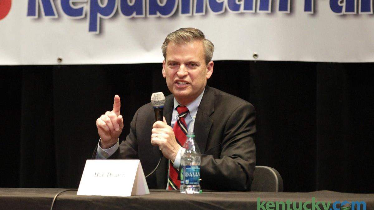Hal Heiner gave opening statements during a debate for Republican gubernatorial candidates at East Jessamine High School in Nicholasville, Ky., on April 25, 2015.  Photo by Pablo Alcala | Staff