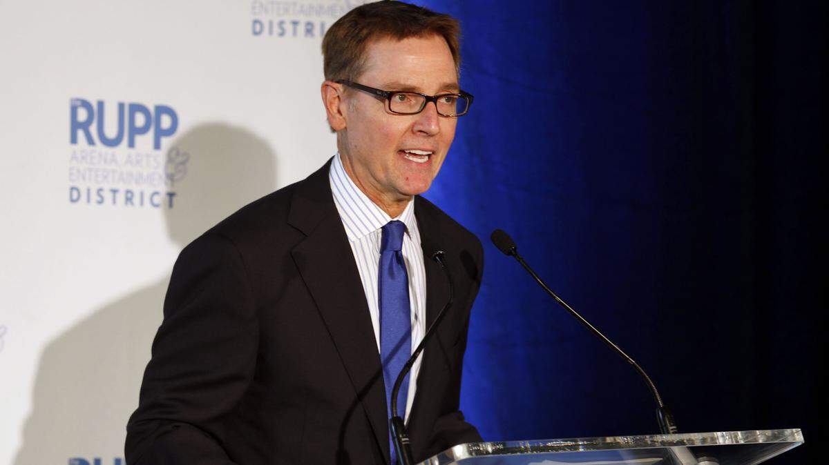 Lexington Mayor Jim Gray spoke during an afternoon news conference concerning the plans for Rupp Arena held in the Lexington Center in Lexington, Ky., Wednesday, July 10, 2013.