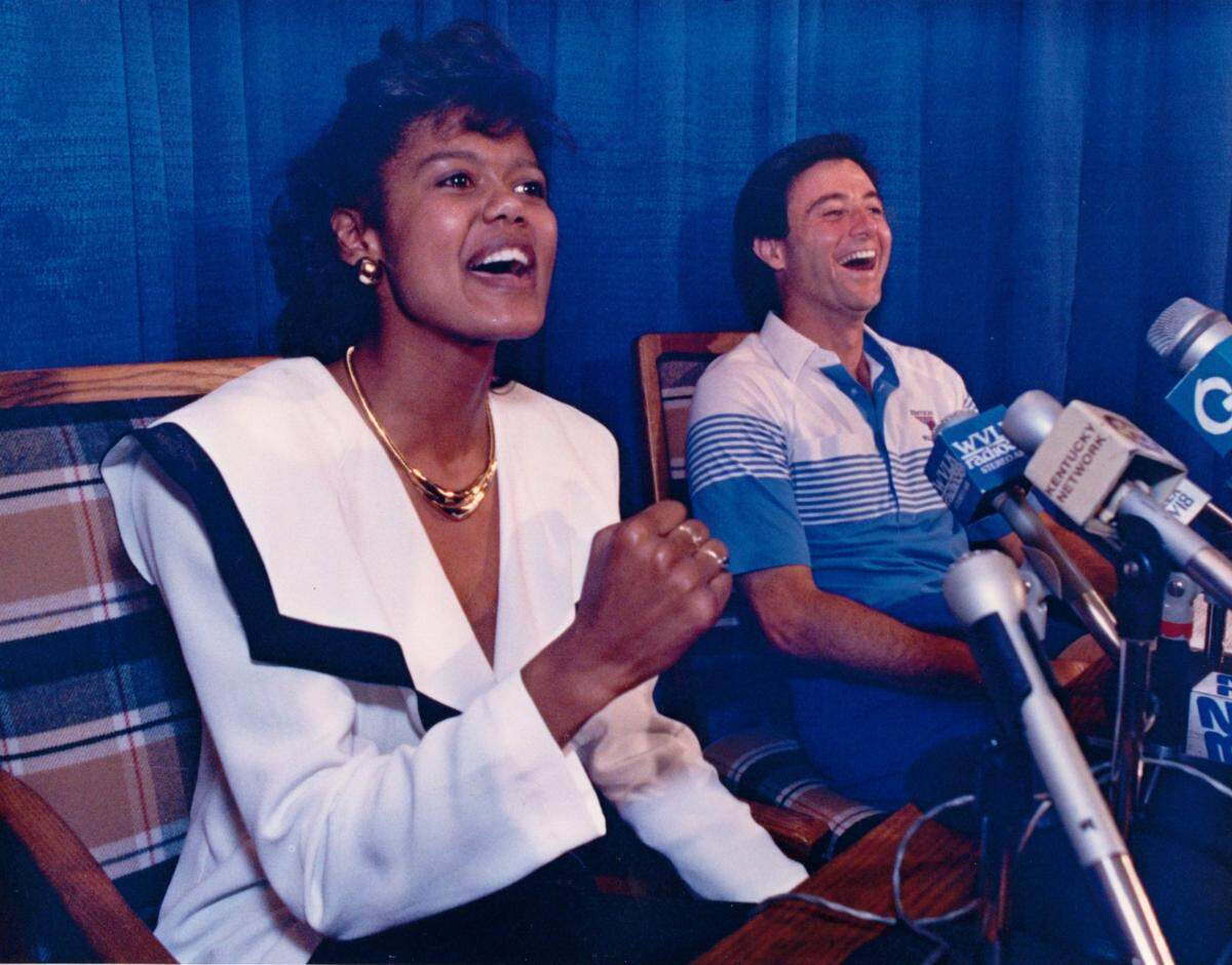 Bernadette Locke was introduced as a new assistant on the coaching staff of Kentucky Wildcats men’s basketball coach Rick Pitino on June 13, 1990.
