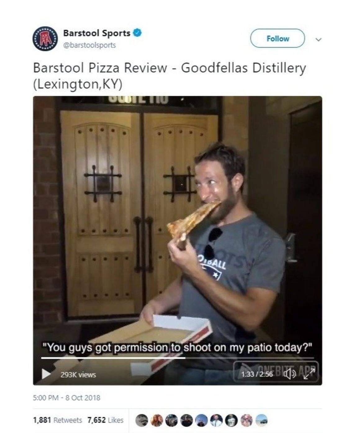 Dave Portnoy, founder of Barstool Sports, famously gave a 0.0 review of a pizza slice at Goodfellas Pizzeria in a video that went viral in 2018. He was asked by an employee to not film on the restaurant patio. In the days that followed, local diners rallied around the pizzeria.