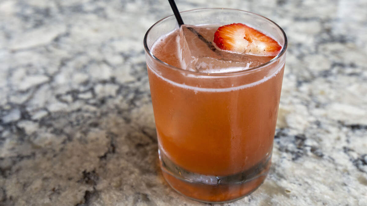 A Strawberry Gimlet craft cocktail ($13) at Firebirds Wood Fired Grill’s is made with Hendrick’s Gin infused with strawberries, lime juice and is lightly sweetened.