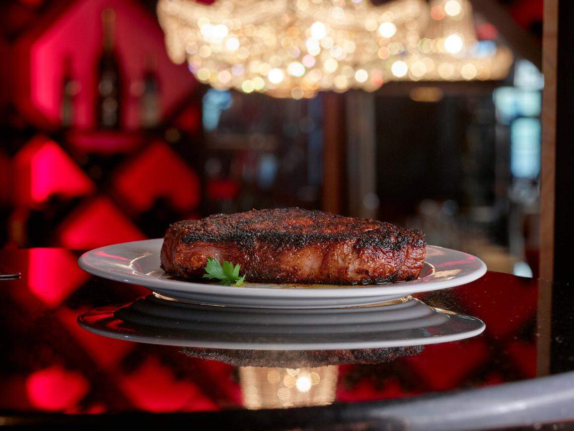 The 14 oz. center cut New York Strip goes for $49 at Jeff Ruby’s Steakhouse.
