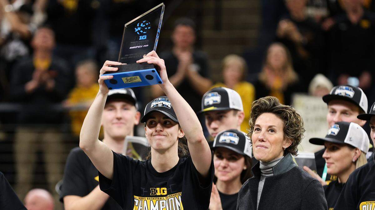 Iowa guard Caitlin Clark is presented the most outstanding player award after the Hawkeyes defeated Ohio State to win the Big Ten Tournament championship. The Hawkeyes, a No. 2 seed, open against Southeastern Louisiana on Friday afternoon.