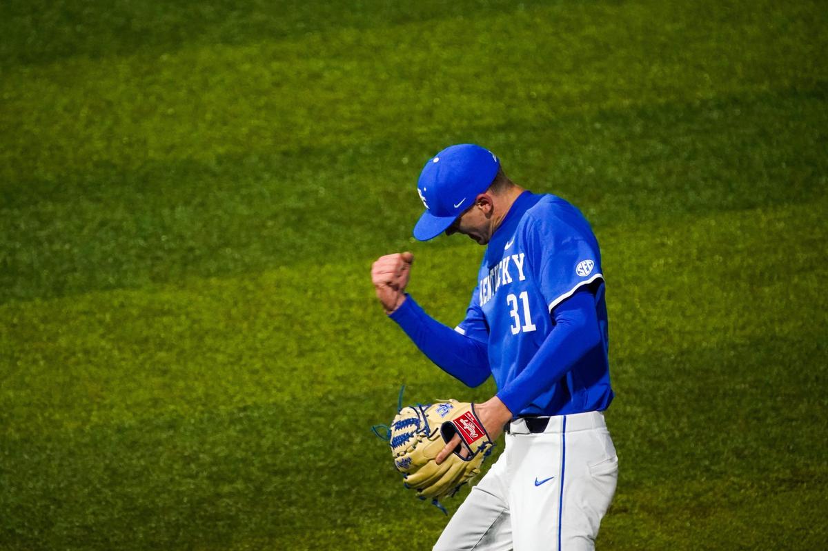 Alex Degen, a 6-foot-8 sophomore from Readington Township, N.J., closed out Tuesday night’s home-opening win for Kentucky on the mound.