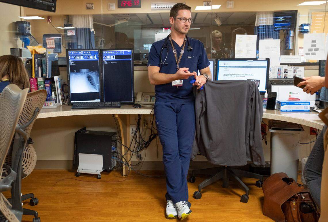 Dr. Phillip Overall, an emergency room physician, in the St. Claire Hospital emergency room Thursday, August 15, 2019, in Morehead. Ky.