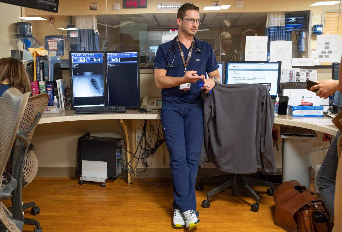 Dr. Phillip Overall, an emergency room physician, in the St. Claire Hospital emergency room Thursday, August 15, 2019, in Morehead. Ky.