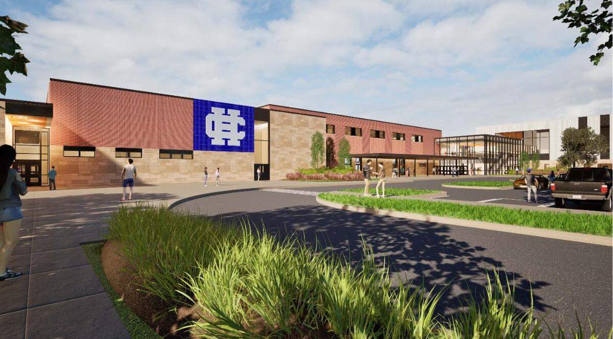Rendering of east drop-off/pick-up area at proposed new Henry Clay High School in Lexington.