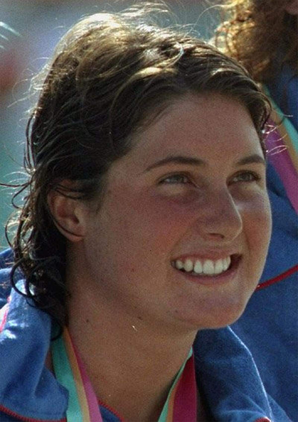 Swimming great Mary T. Meagher of Louisville is shown after winning the gold medal in the women’s 100-meter butterfly at the 1984 Summer Olympic Games in Los Angeles.