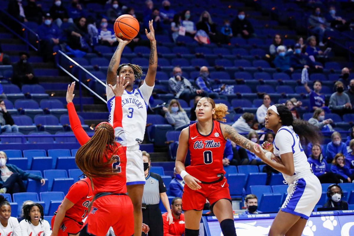 Jazmine Massengill (3) is averaging 7.0 points, 3.6 rebounds and 4.8 assists per game this season as Kentucky’s point guard.