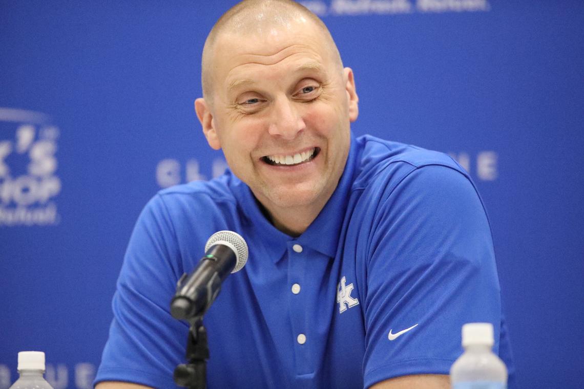 New UK men’s basketball coach Mark Pope took questions from fans during the Club Blue New Era NIL event in Lexington on Saturday.