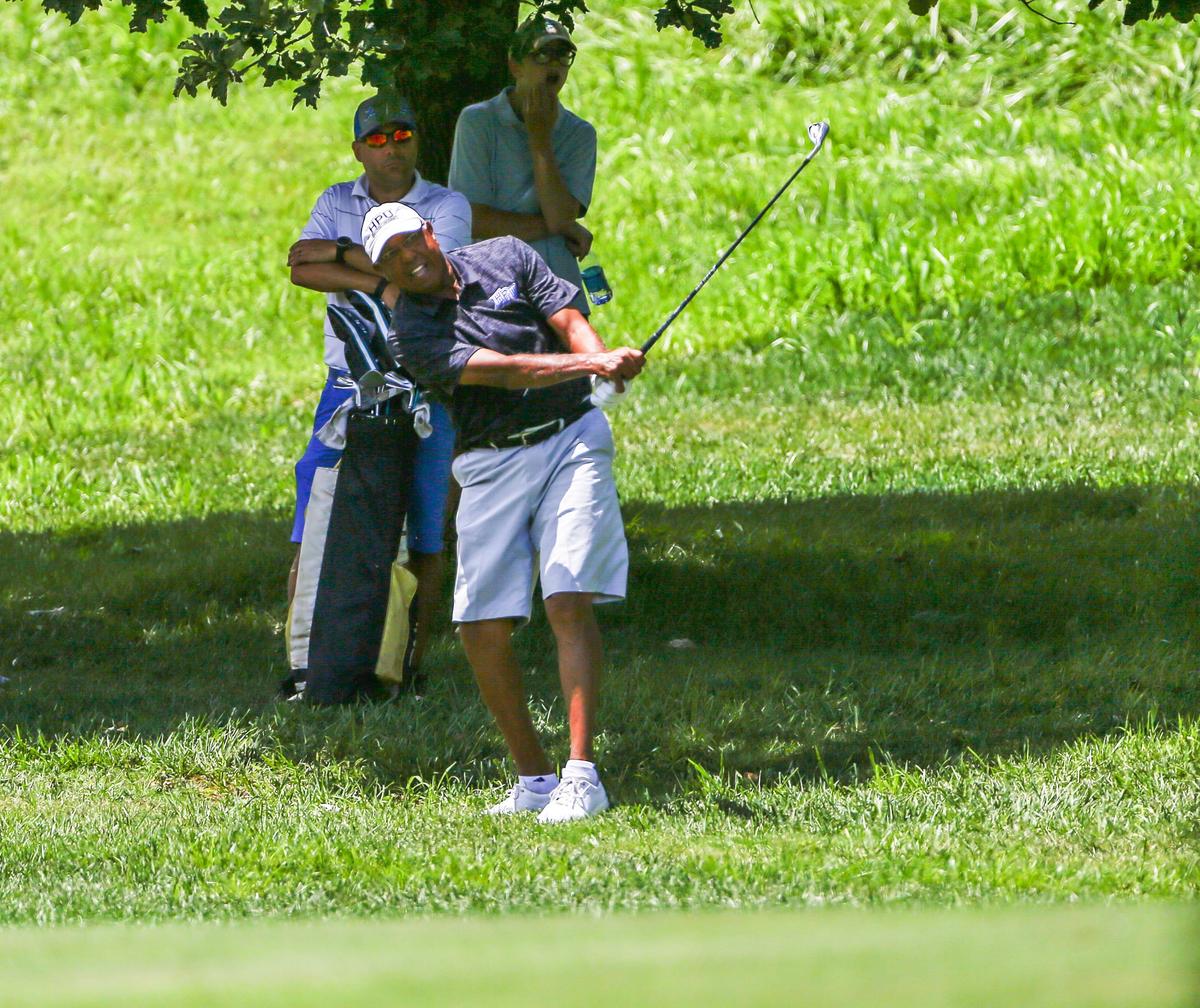 Tubby Smith watched his ball during Wednesday's Pro-Am event at the PGA Tour Barbasol Championship at Keene Trace Golf Club outside Nicholasville on Wednesday.