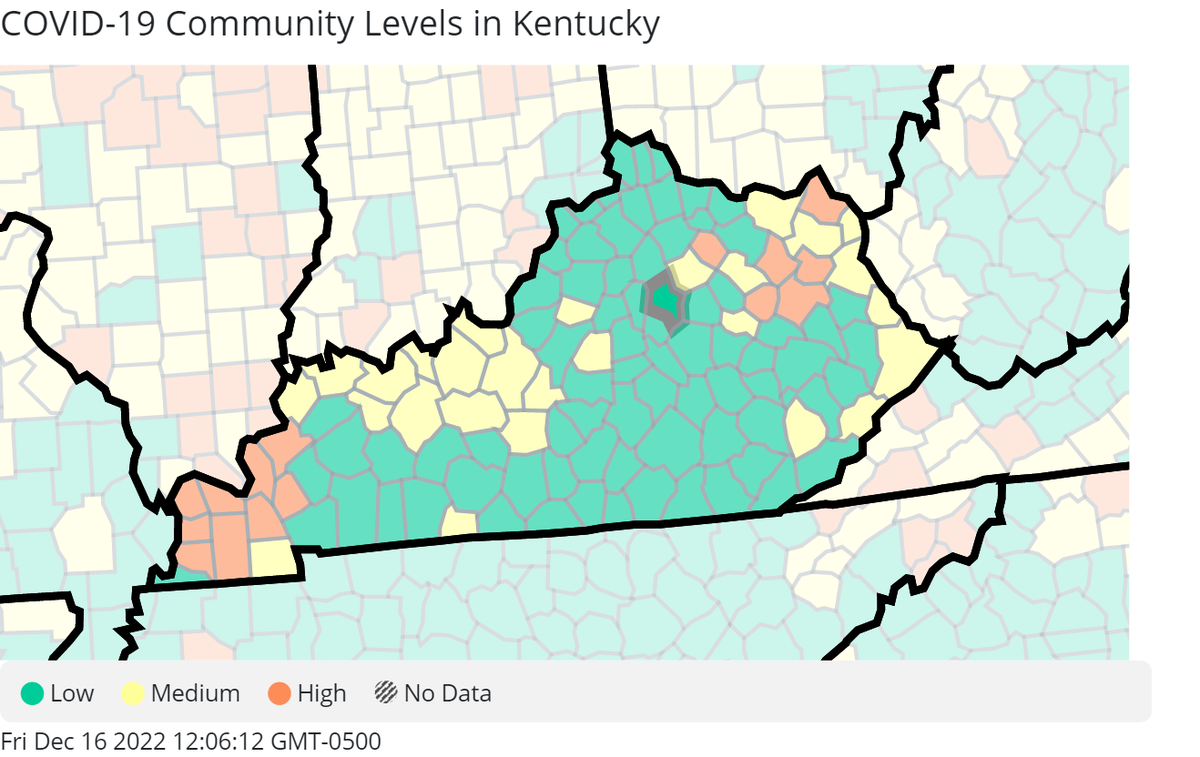 Kentucky's COVID-19 community levels as of Dec. 15, per the CDC.