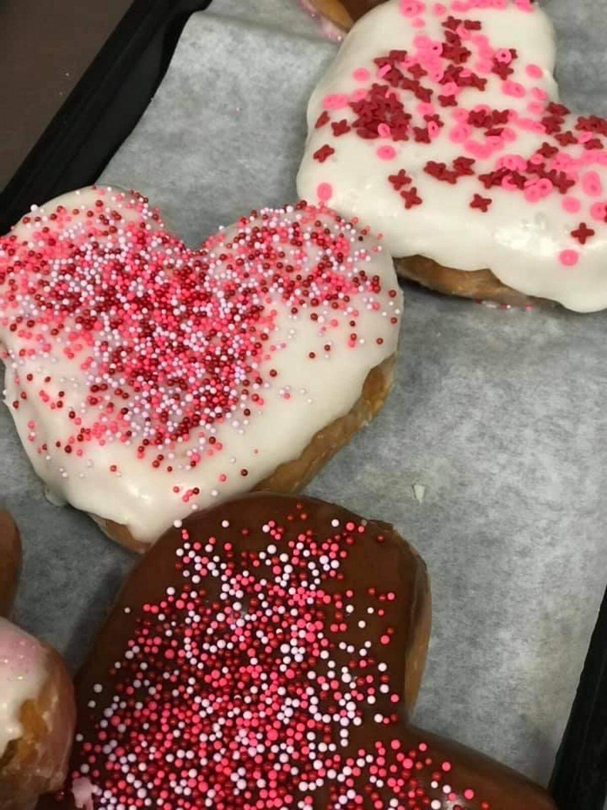 Heart-shaped cookies with sprinkles from Poppy’s Bakery in Frankfort.