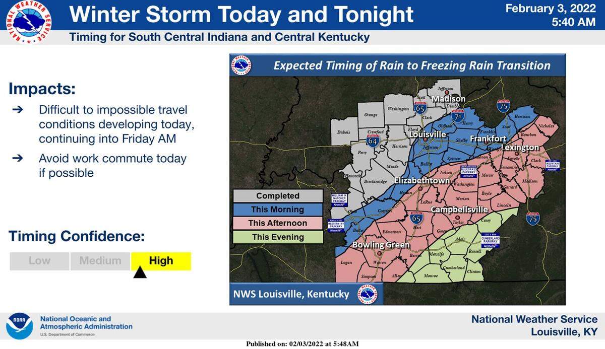 An update on timing of the ice storm from the National Weather Service.