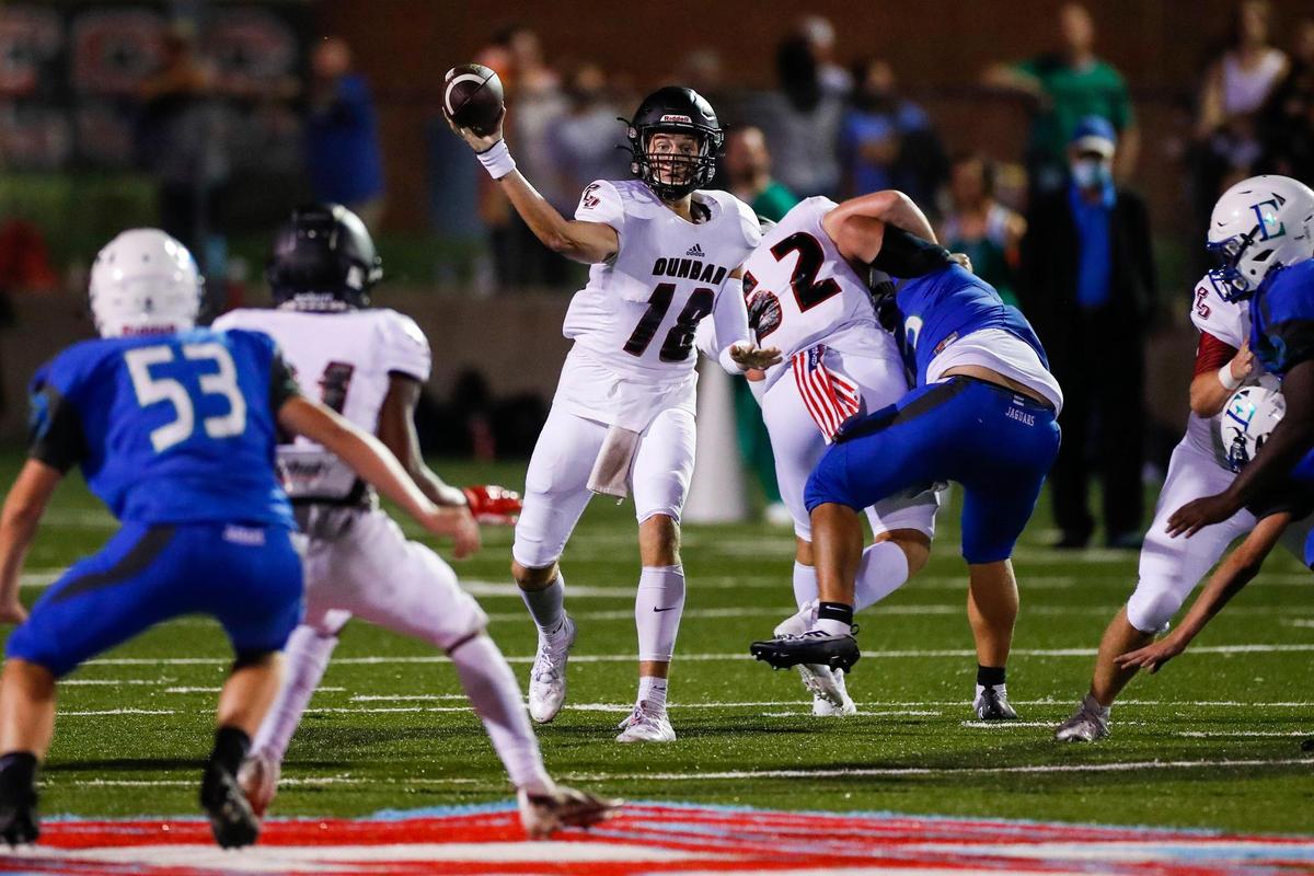 Ethan Teall completed 23 of 41 pass attempts for 240 yards and three touchdowns in his debut at quarterback for Paul Laurence Dunbar last week.