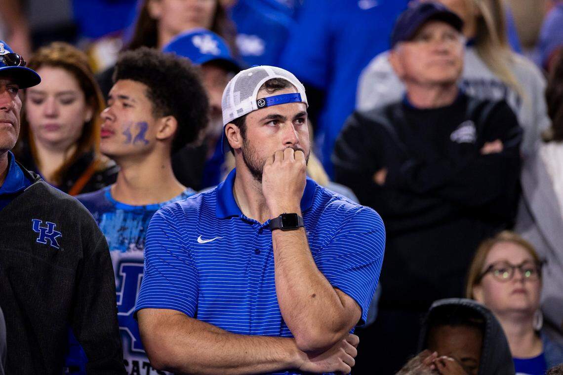 Kentucky fans react as Georgia scores during Saturday’s game at Sanford Stadium in Athens, Ga. UK coach Mark Stoops is now 0-11 against the Bulldogs.