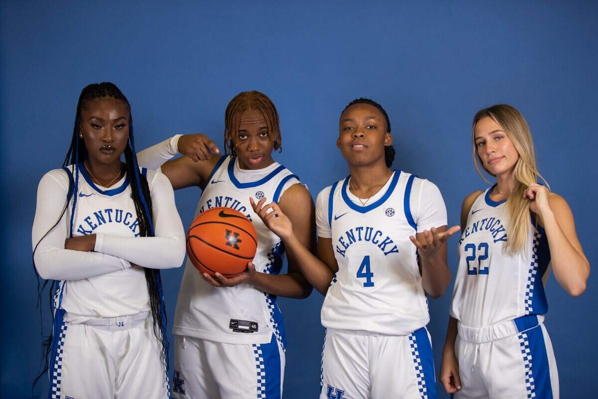 Kentucky’s women’s basketball team added four players through the transfer portal ahead of this season: Adebola Adeyeye, left, Ajae Petty, Eniya Russell and Maddie Scherr.