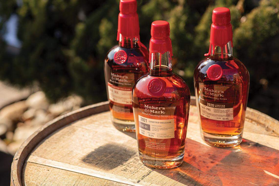 The latest version of Maker’s Mark’s Wood Finishing Series, FAE-01, is coming out in March. It uses staves that are heated on one side and raw wood on the other. A second version, FAE-02, is coming out in the fall.