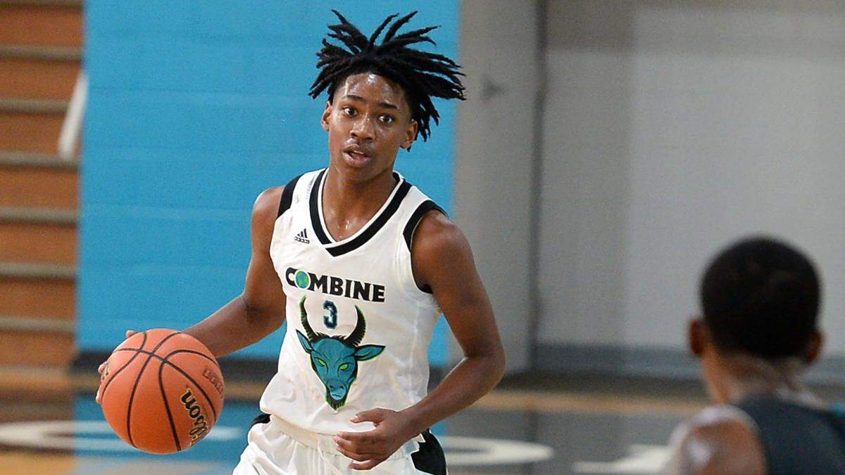 Combine Academy guard Robert Dillingham brings the ball downcourt during a practice game on Oct. 21, 2020.