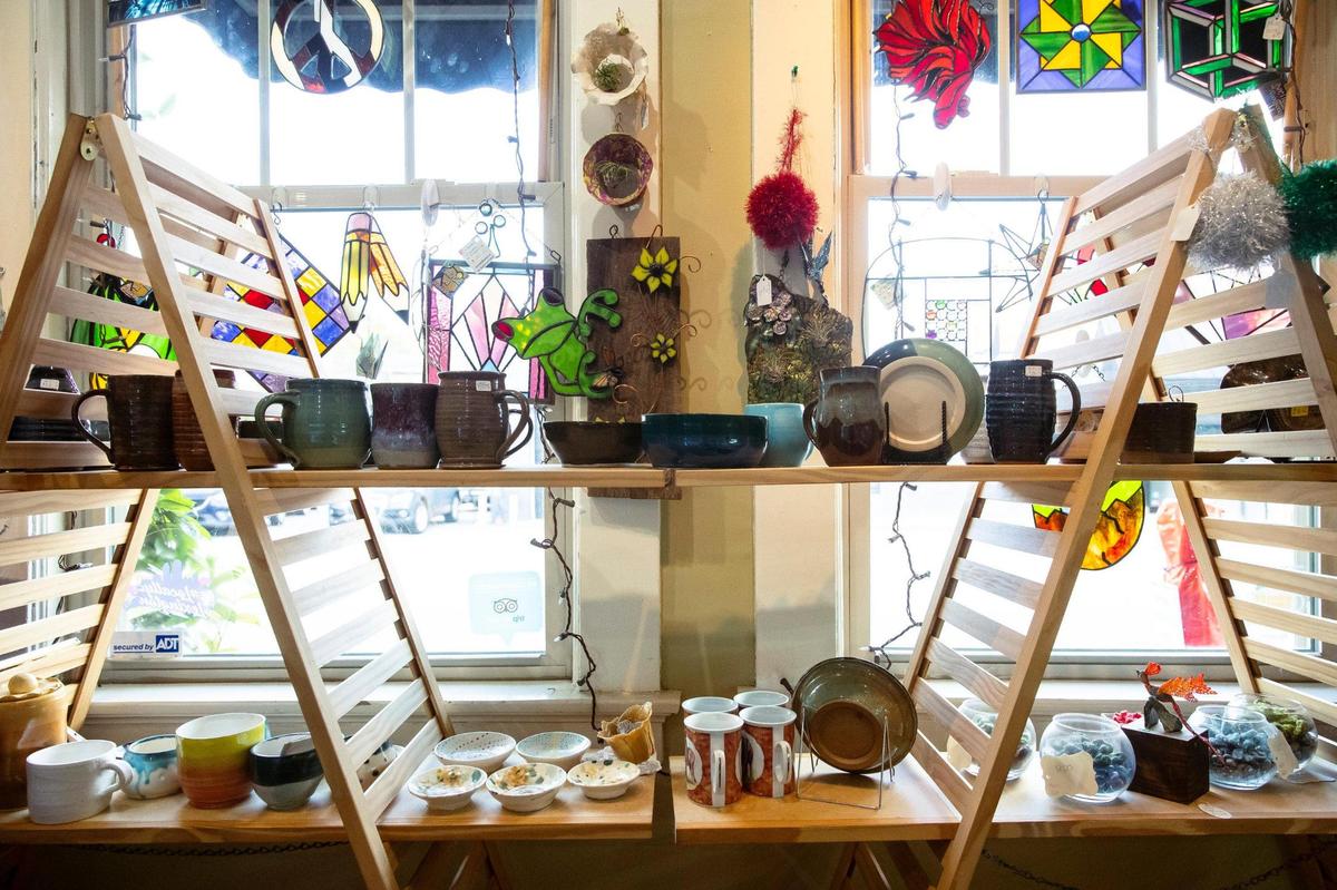 Art from local artists is offered for sale at t High on Art & Coffee at 523 East High St. in Lexington, Ky., on Thursday, Oct. 21, 2021. All items can be viewed on the shop’s website.
