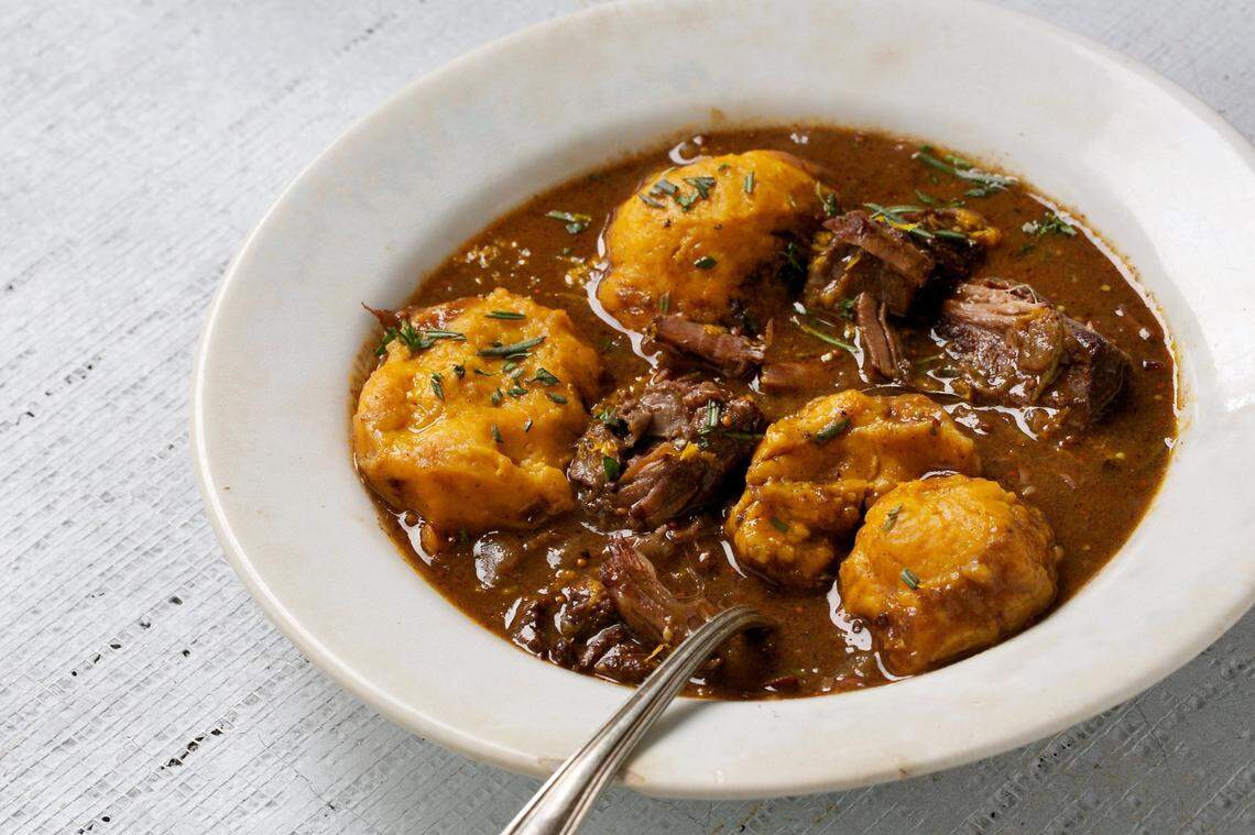 This Beef Stew With Sweet Potato Dumplings recipe can also be made with venison shoulder or a Boston butt pork shoulder.