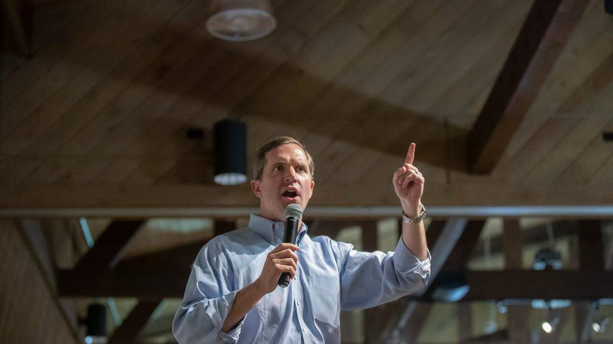Kentucky Gov. Andy Beshear speaks during the Mike Miller Memorial Marshall County Bean Dinner at the Kentucky Dam Village State Resort Park Convention Center in Gilbertsville, Ky., on Friday, Aug. 4, 2023.
