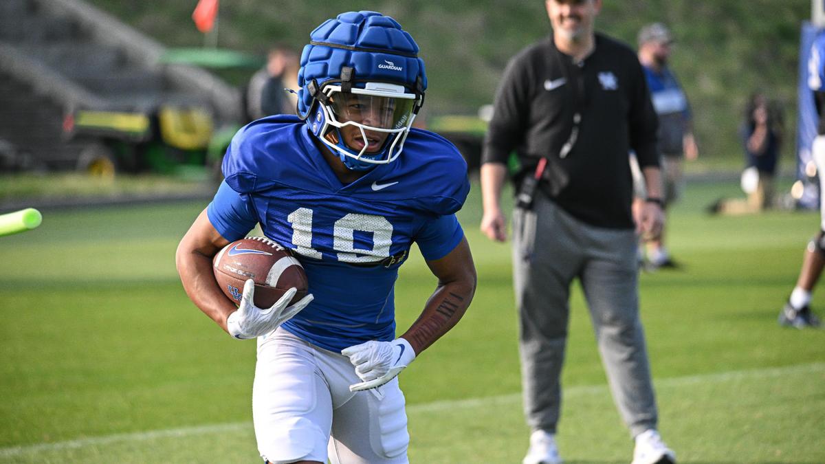 Montavin Quisenberry, a freshman from Boyle County High School and Kentucky’s Mr. Football in 2024, went through spring practice drills Wednesday.