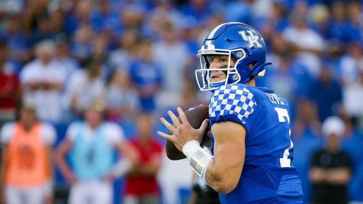 Kentucky Wildcats quarterback Will Levis (7) during first half action of a football game between Kentucky and Miami of Ohio at Kroger Field in Lexington, Ky., Saturday, Sept. 3, 2022.