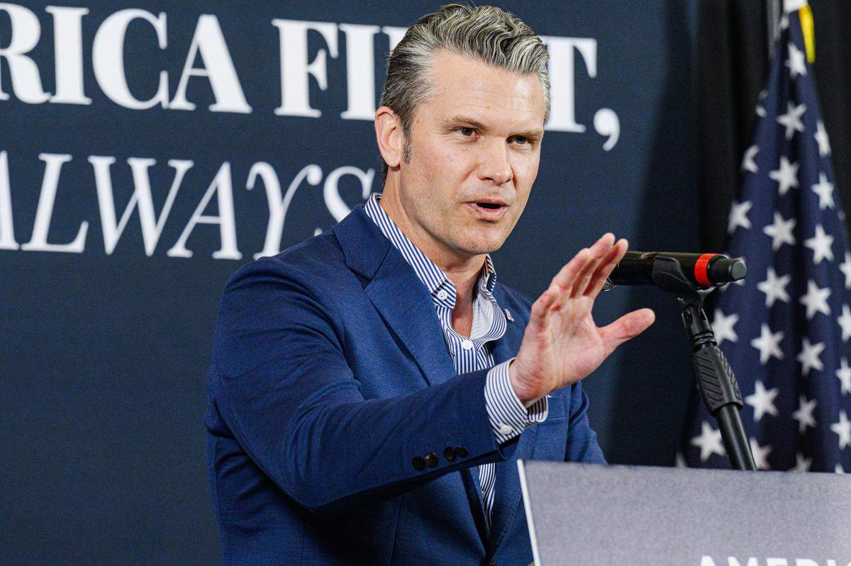 HEBRON, KENTUCKY - MAY 18: U.S. Secretary of Defense Pete Hegseth speaks on stage during an America First Workers Special Event on May 18, 2026 in Hebron, Kentucky. Hegseth, who came to support Ed Gallrein, Republican congressional candidate for Kentucky, for a campaign event held one day before Kentucky’s Primary Election, where Trump-endorsed Gallrein is running against incumbent Thomas Massie.