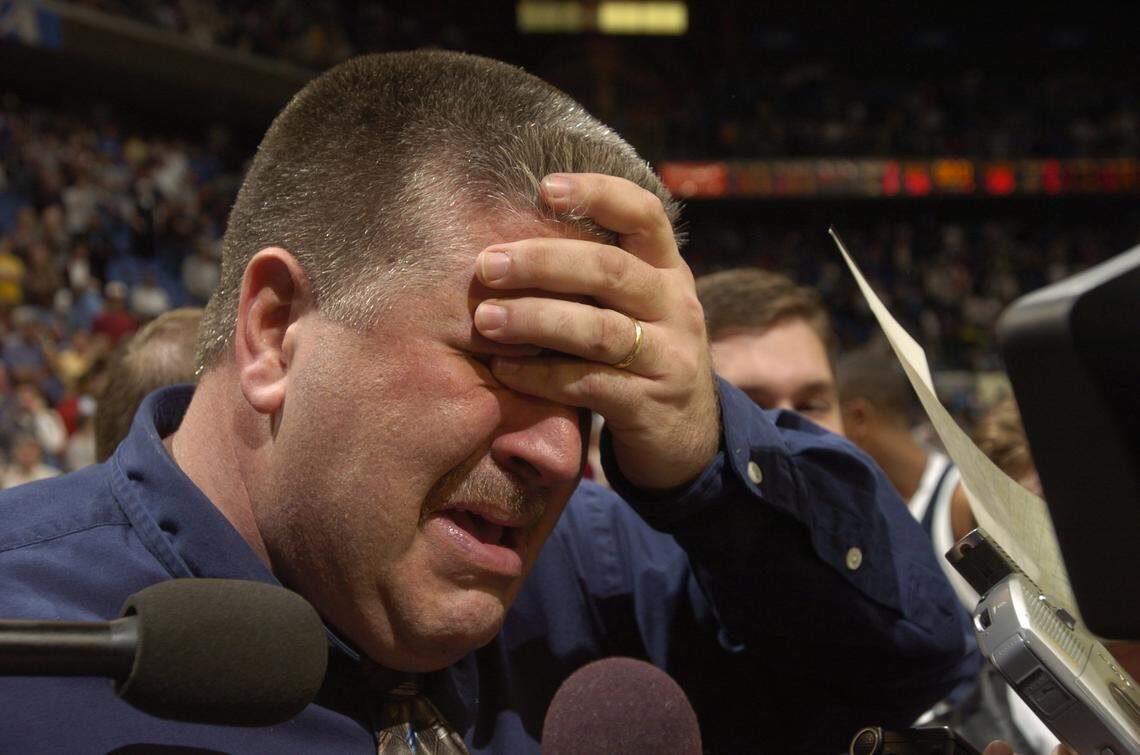 An emotional Tim Riley cried while being interviewed after his Warren Central team beat Mason County to win the 2004 Boys’ Sweet 16 championship. This year, Riley coached Owensboro Catholic to its second 3rd Region crown ever, both under Riley.