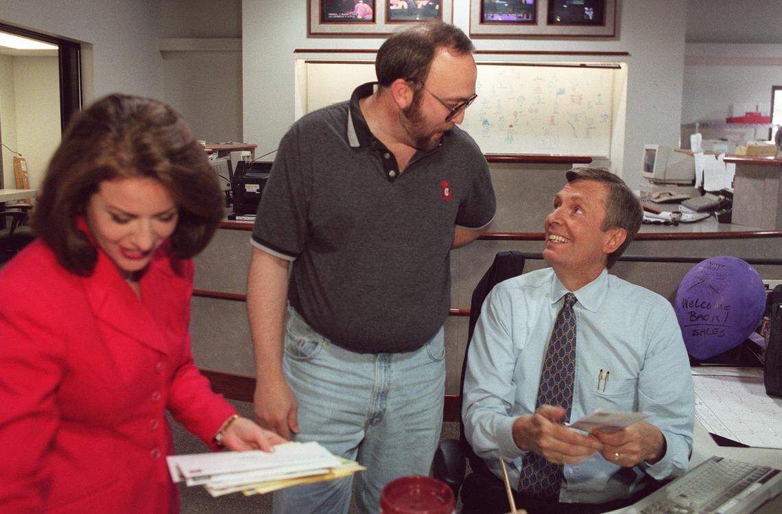 WTVQ-TV anchor John Lindgren, right, talks with Channel 36 production manager Keith Combs and co-anchor Alexa Gromko, while opening some fan mail at his desk on June 23, 1999. Lindgren had been away after being diagnosed with cancer. The popular longtime Lexington TV newscaster whose Christian beliefs helped him in his public and private battles with cancer, died from the disease in 2001. Lindgren co-anchored the news at ABC-36 for 11 years. His on-camera demeanor never betrayed his ordeal, although Mr. Lindgren's struggles were often evident to viewers, who watched as his physical appearance changed because of various treatments. "He faced his battle head-on, and he faced it in the view of every eye in the public," said Gromko, Lindgren co-anchor for four years. Lindgren joined WKYT-TV (Channel 27) in Lexington in January 1979. He stayed at Channel 27 until 1987, went to Nashville for 18 months and then came back to Lexington for his job at Channel 36. During his years as an anchor, he became one of the most recognizable faces in the Bluegrass.