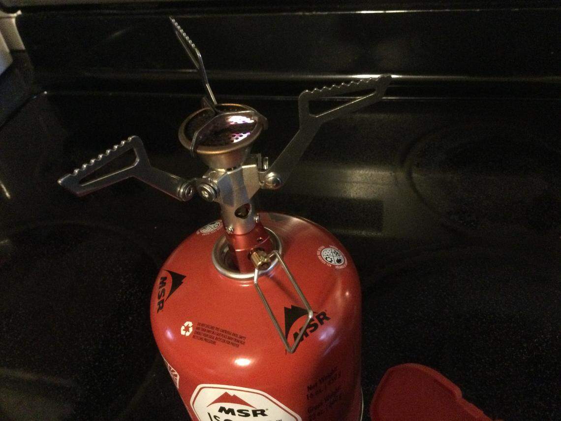 My tiny PocketRocket burner can heat up a pan of hot water (or soup, coffee or hot chocolate) in a flash. 