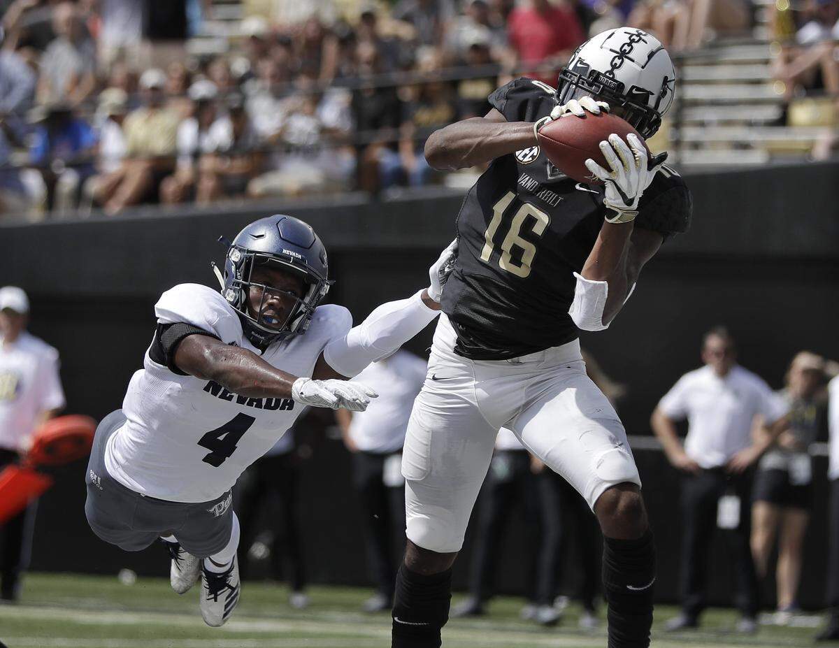 Vanderbilt wide receiver Kalija Lipscomb (16) is second in the SEC with 49 receptions.