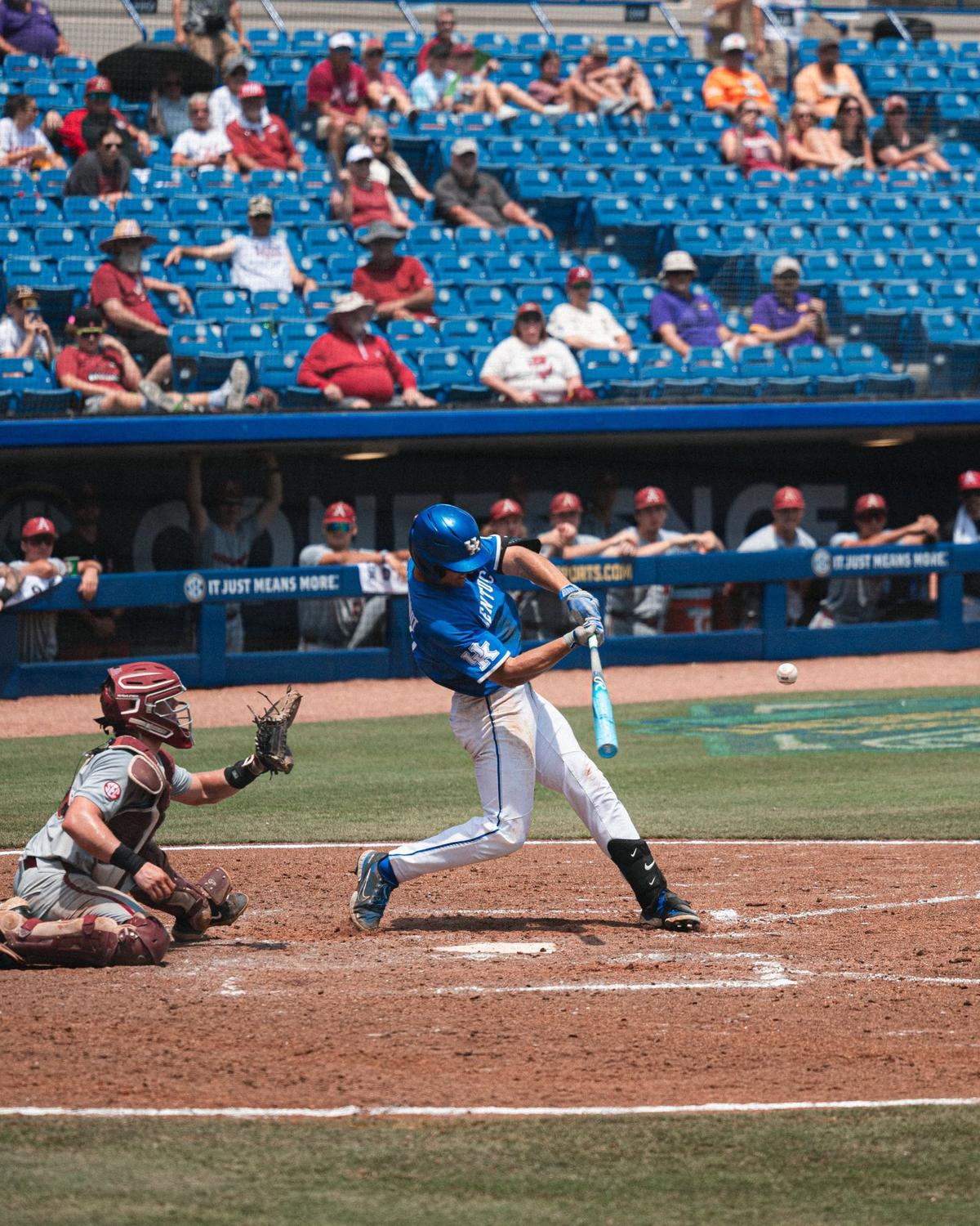 Ryan Waldschmidt homered in the fifth and seventh innings during Kentucky’s game against Arkansas at Hoover, Alabama, on Thursday.