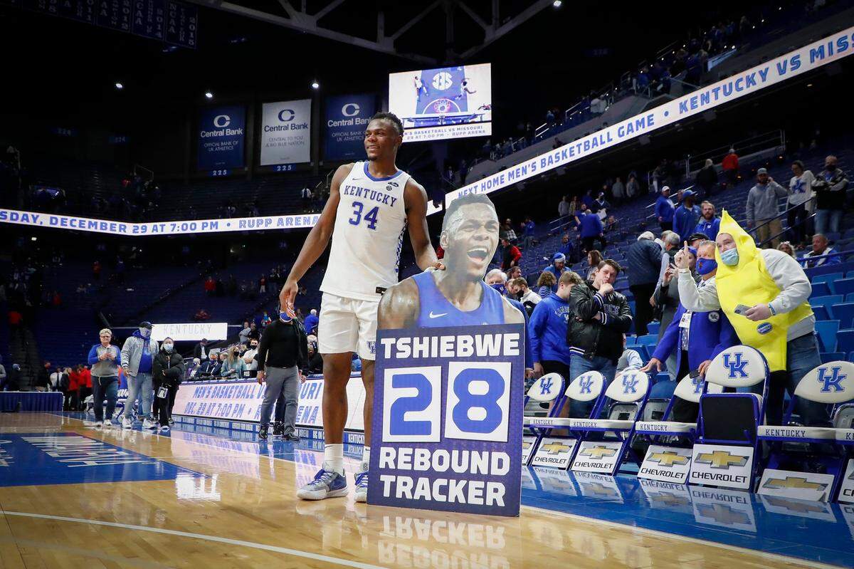 Oscar Tshiebwe set a Rupp Arena record by collecting 28 rebounds in a victory over Western Kentucky on Dec. 22. The previous record of 21 was set by Shaquille O’Neal of LSU in 1990.