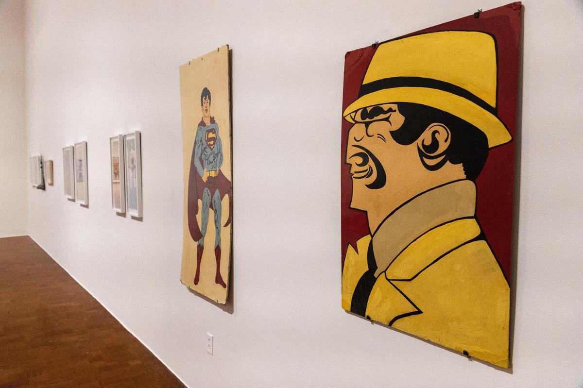 The Life and Death of Charles Williams gallery at University of Kentucky’s Art Museum, curated by Phillip March Jones, displays artwork from the former Lexington artist, many of which feature mixed media including discarded plastics Charles found at his job as a janitor at IBM Corporation, or paintings of both popular and original comic book characters in paintings and comic strips. July 8, 2022.