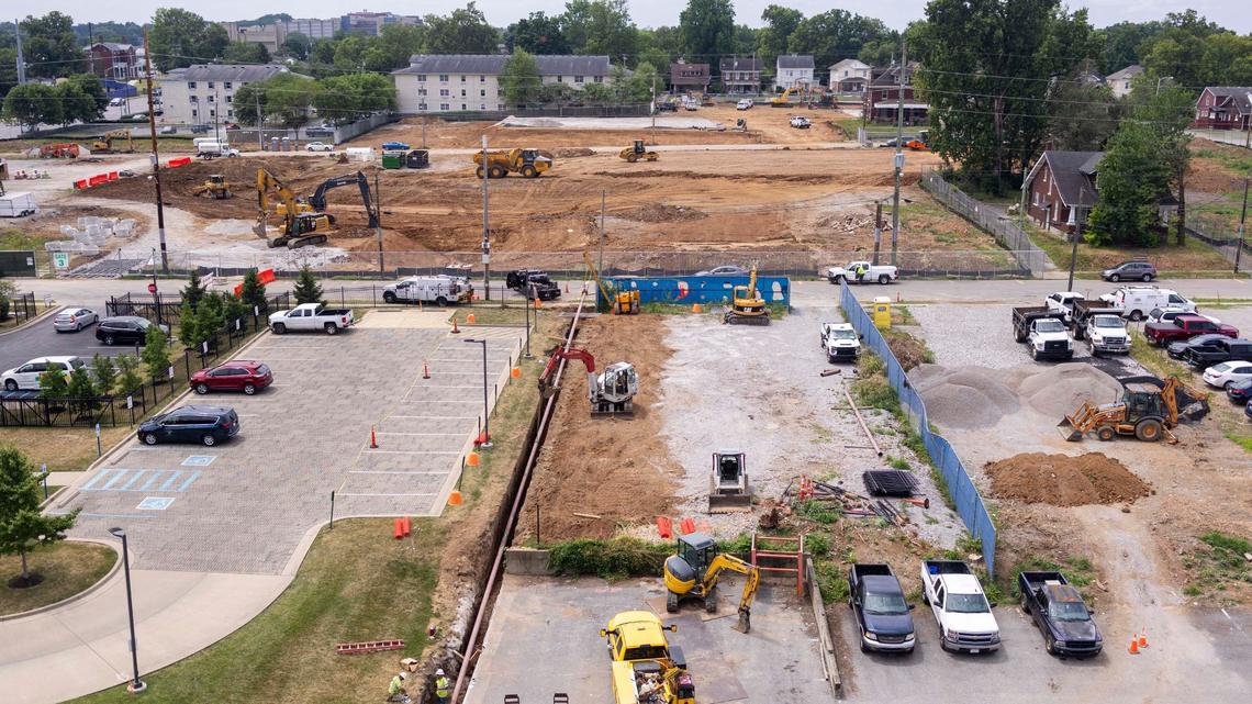 Construction crews level the ground for the new cancer center being built on Tuesday, July 9, 2024, in Lexington , Kentucky. Photo by Matthew Mueller