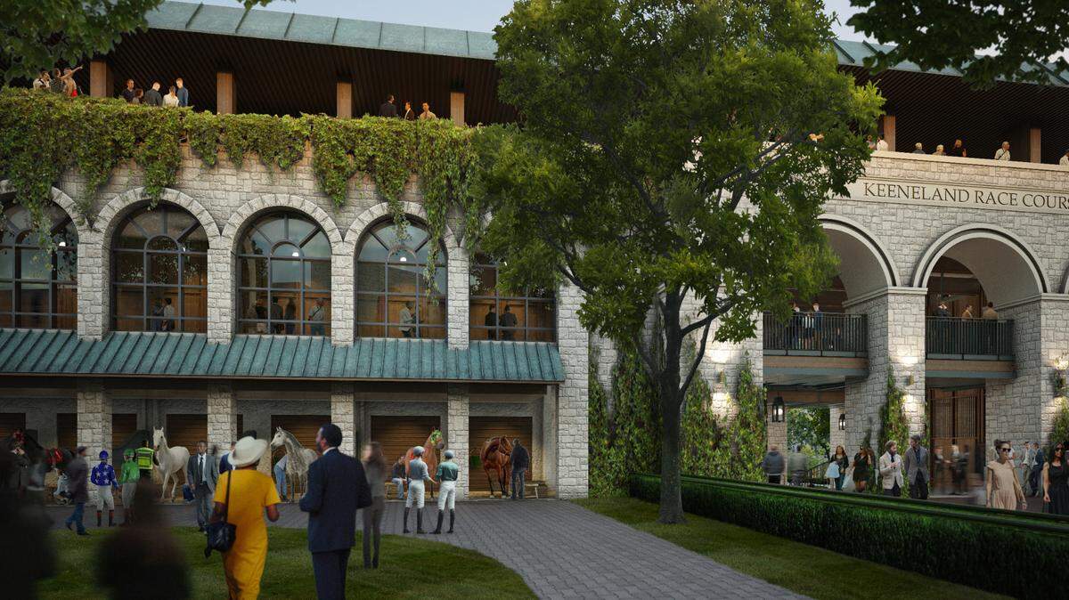 Keeneland’s $93 million renovation will reposition the saddling stalls in the Paddock Building, as shown in this rendering.