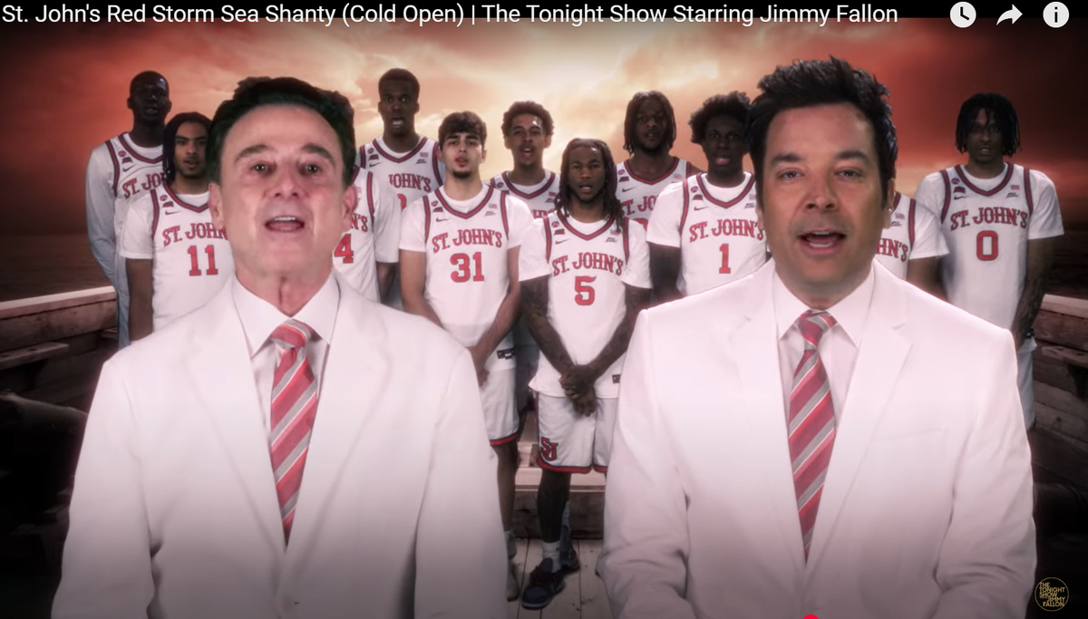 Rick Pitino and the St. John’s University men’s basketball team performed a sea shanty during the March 6 “Tonight Show with Jimmy Fallon.”