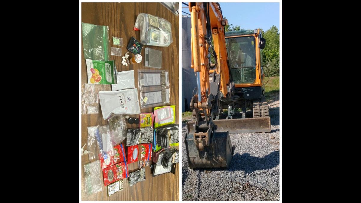 The Corbin Police Deparment find drugs and a stolen excavator at a residence off of Gordon Hill Pike.