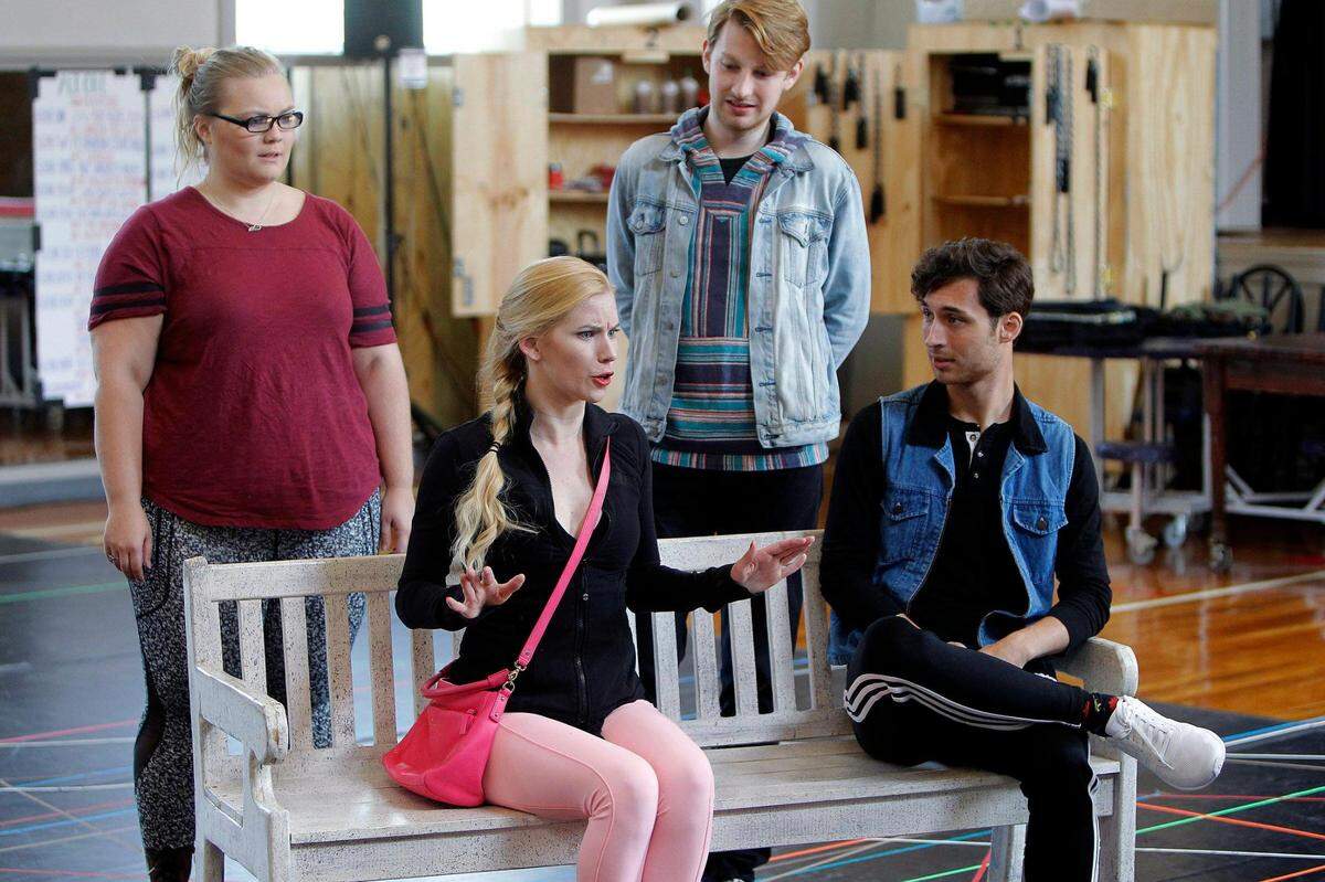 Audrey Belle Adams, left, ran a scene with other Lexington Theatre Company actors during a 2017 “Legally Blonde” rehearsal. “So, the fact that I get to come back as what I was trained to be at UK and The Lex — it’s going to be the most amazing weekend.”