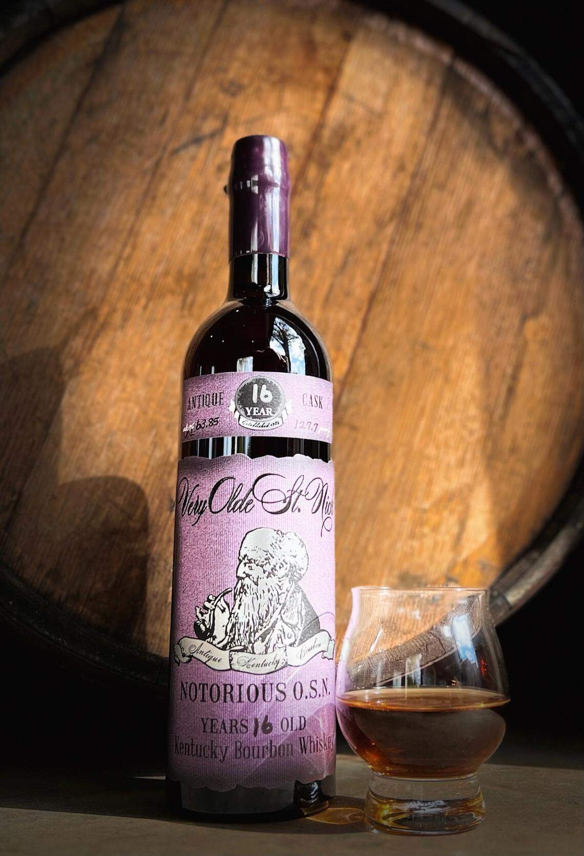 Very Olde St. Nick “Straight Outta Bardstown” is a 9-year-old Kentucky bourbon at 130+ proof. It’s a single barrel release with “remarkable depth of flavor,” according to the tasting notes.