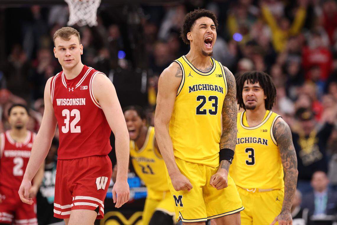 UAB transfer Yaxel Lendeborg (23) is No. 1 seed Michigan’s leading scorer at 14.4 points a game.