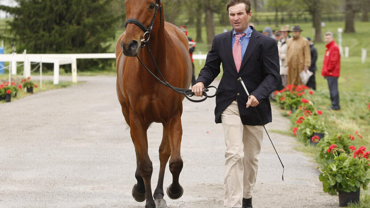 Phillip Dutton showed Fernhill Eagle for inspection for the Rolex Kentucky Three-Day Event. Dutton and the other Americans hope for a good showing after failing to medal at the Olympics.