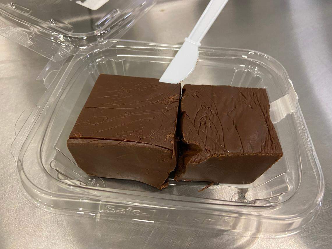 The LaDonna’s Candy Kitchen concession stand at Kroger Field sells fudge, roasted nuts and other food items to UK football fans during the 2022 season. One of the items available for purchase is chocolate fudge.